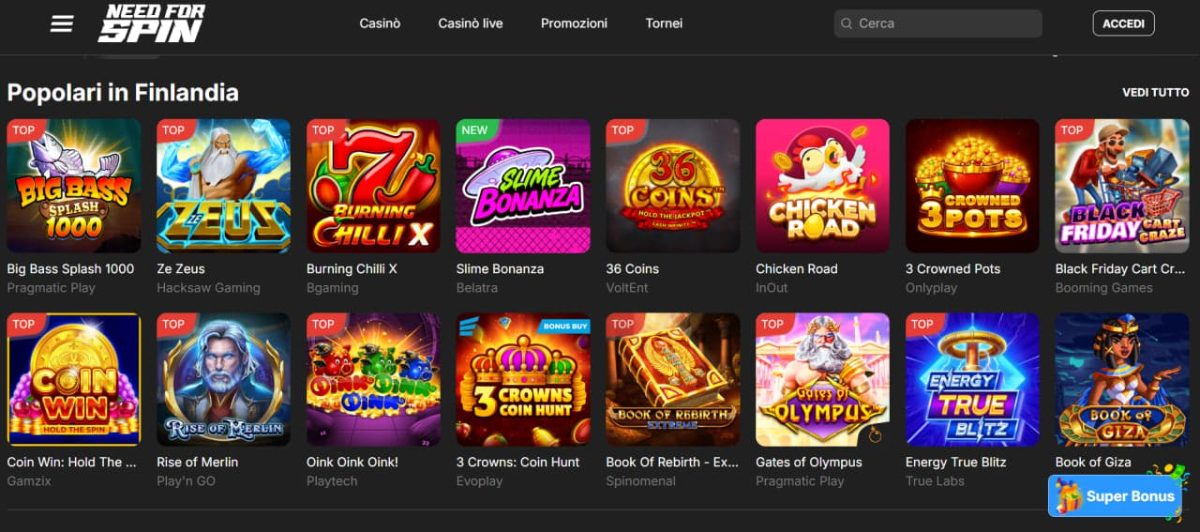 Need for Spin casino Italia image 1